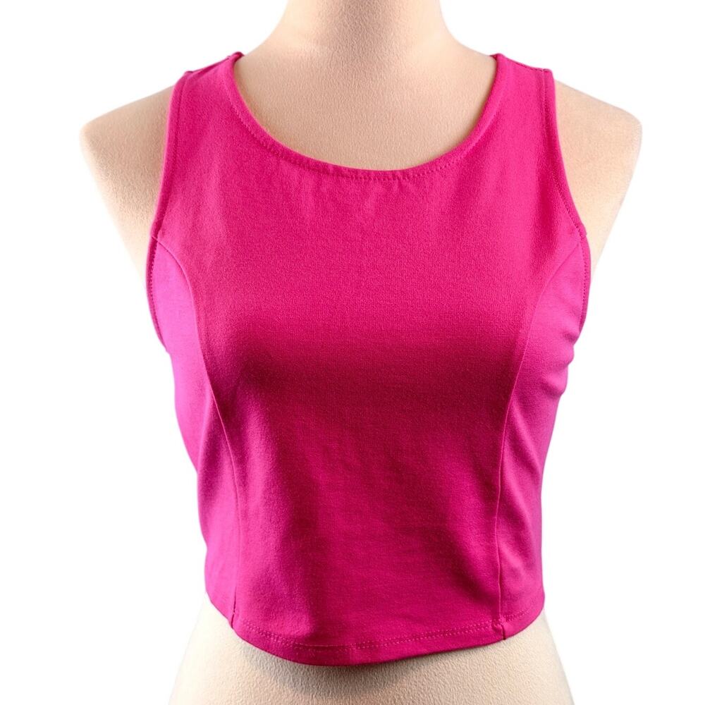 Lulu's Hot Pink Open Tie Back Cutout Crop Top Tank Women's Large Resort Wear